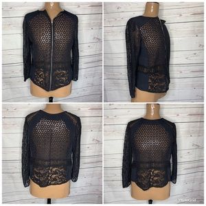 Lucky Brand zipper jacket cardigan lace flowers